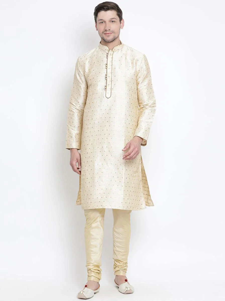 VASTRAMAY Men's Gold Zari Weaved Kurta Pyjama Set