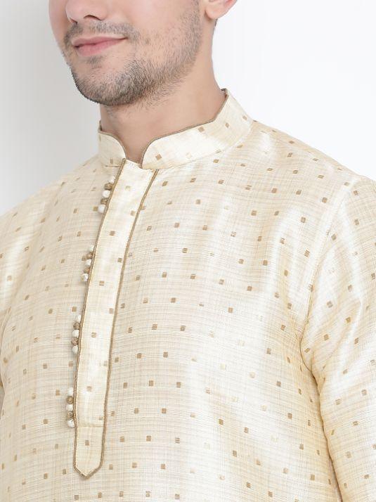VASTRAMAY Men's Gold Zari Weaved Kurta Pyjama Set