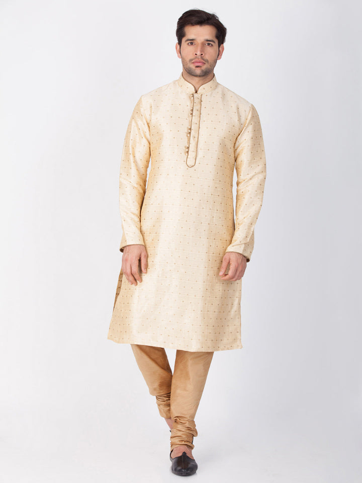 Vastramay Silk Blend Gold and Rose Gold Baap Beta Kurta Pyjama set