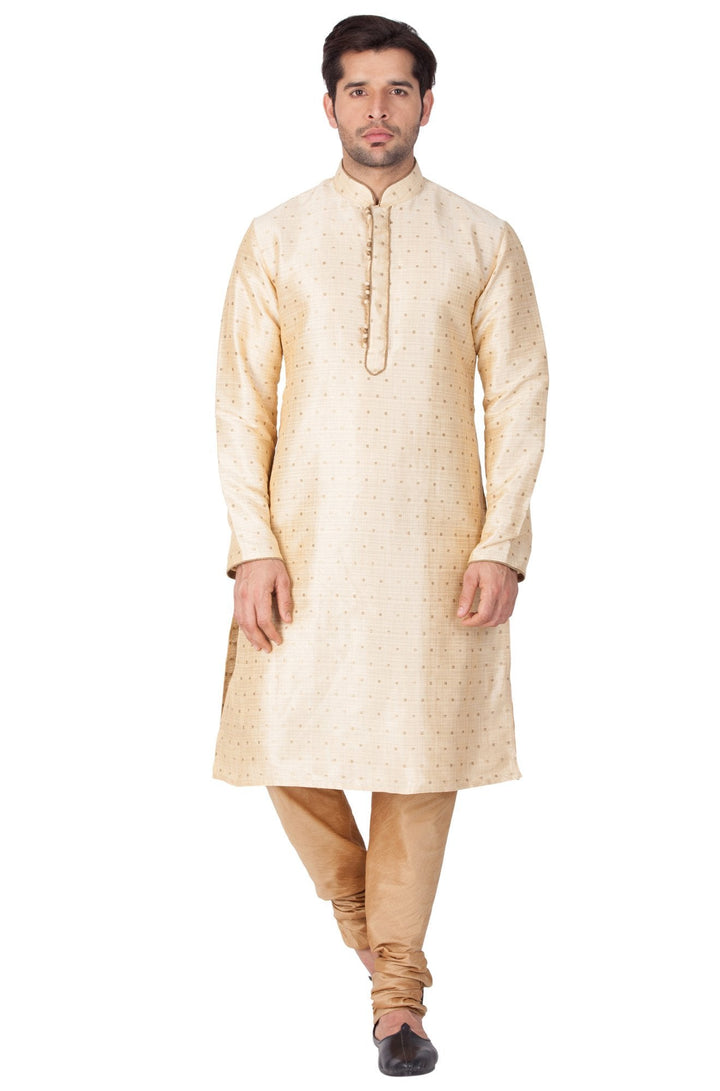 VM By VASTRAMAY Men's Gold Zari Weaved Kurta Pyjama Set