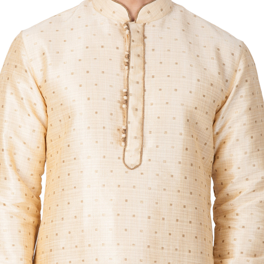 VM By VASTRAMAY Men's Gold Zari Weaved Kurta Pyjama Set