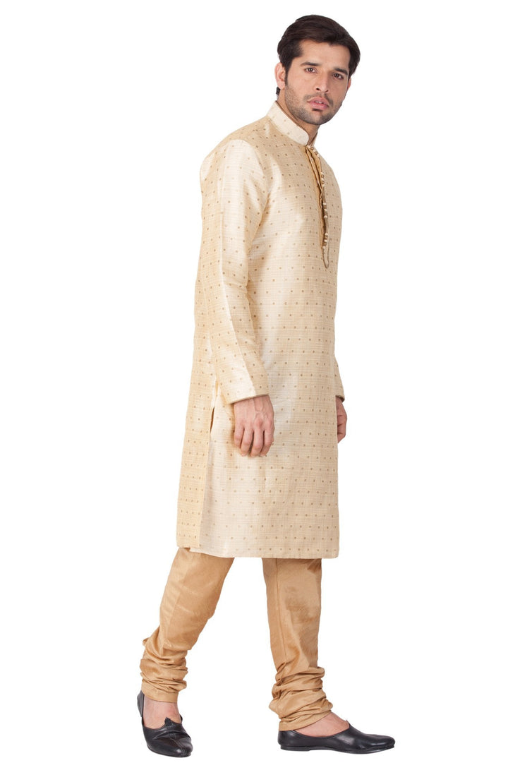 VM By VASTRAMAY Men's Gold Zari Weaved Kurta Pyjama Set