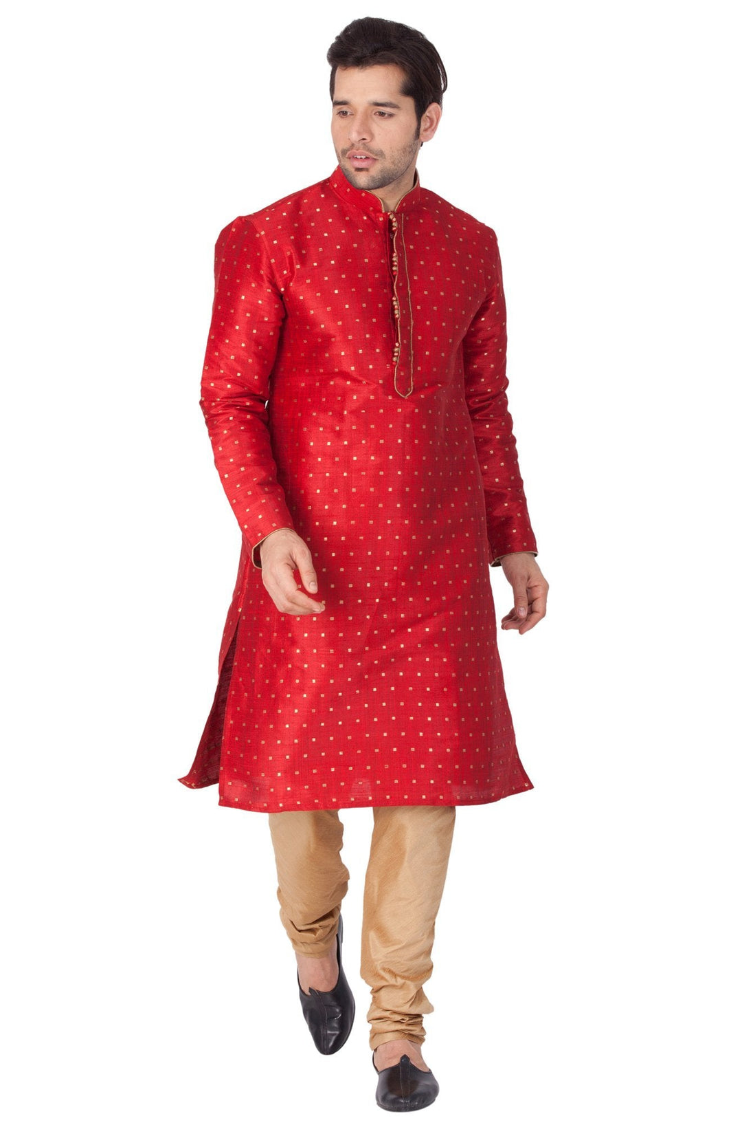 VM By VASTRAMAY Men's Maroon Zari Weaved Kurta Pyjama Set