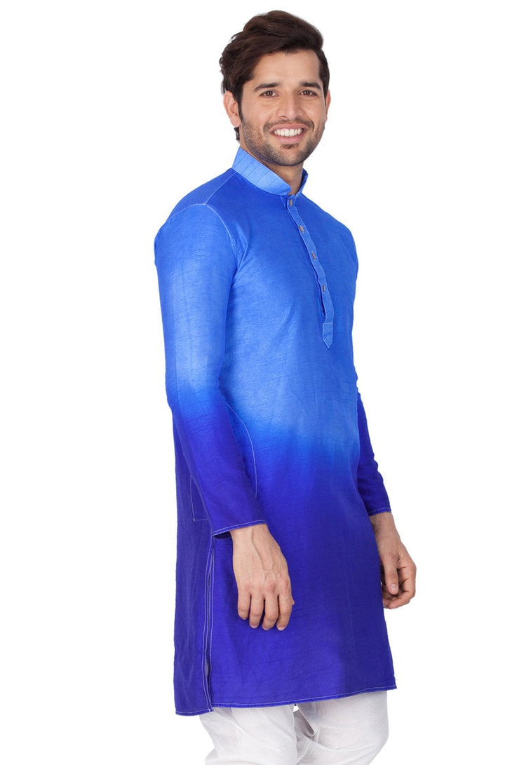 VASTRAMAY Men's Blue Cotton Silk Blend Kurta