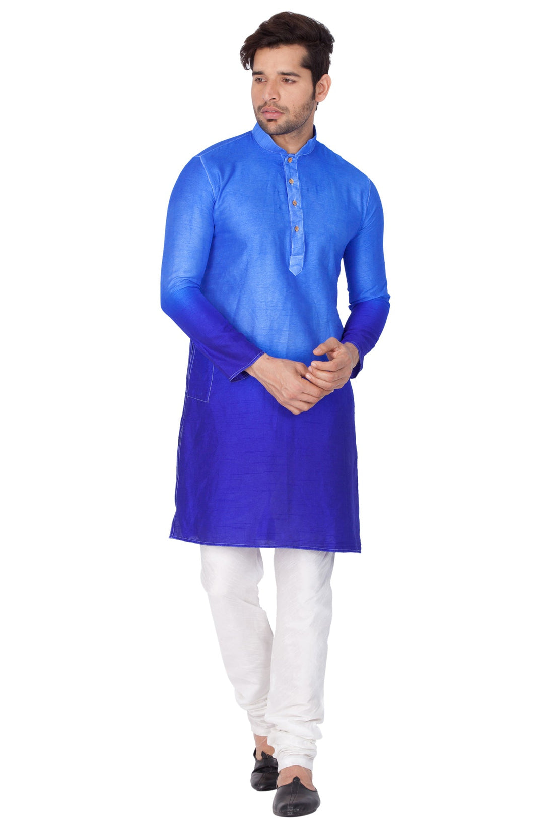 VASTRAMAY Men's Blue Cotton Silk Blend Kurta