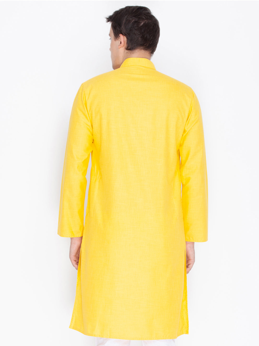 VASTRAMAY Men's Yellow Linen Kurta