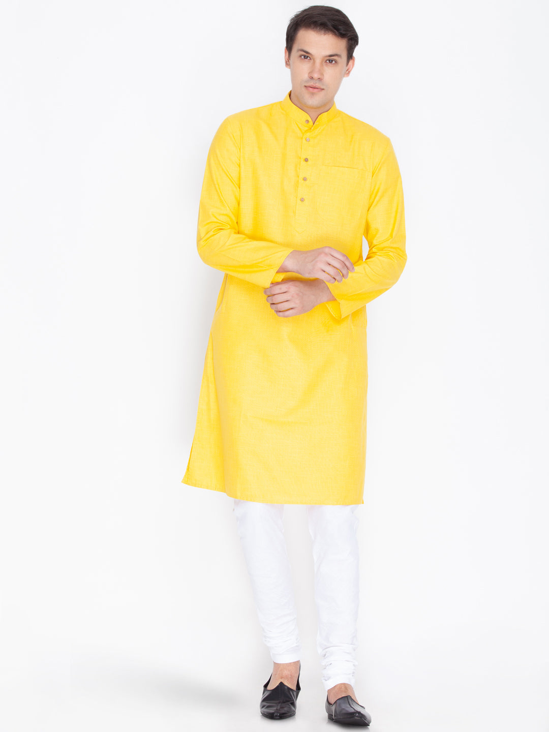 VASTRAMAY Men's Yellow Linen Kurta