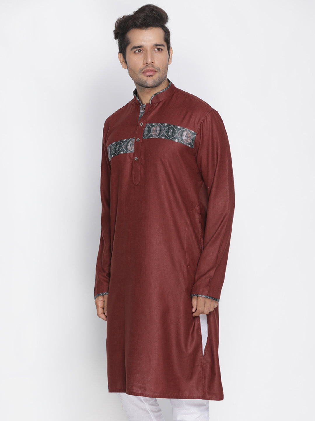 Vastramay Men's Maroon Color Cotton Blend Kurta