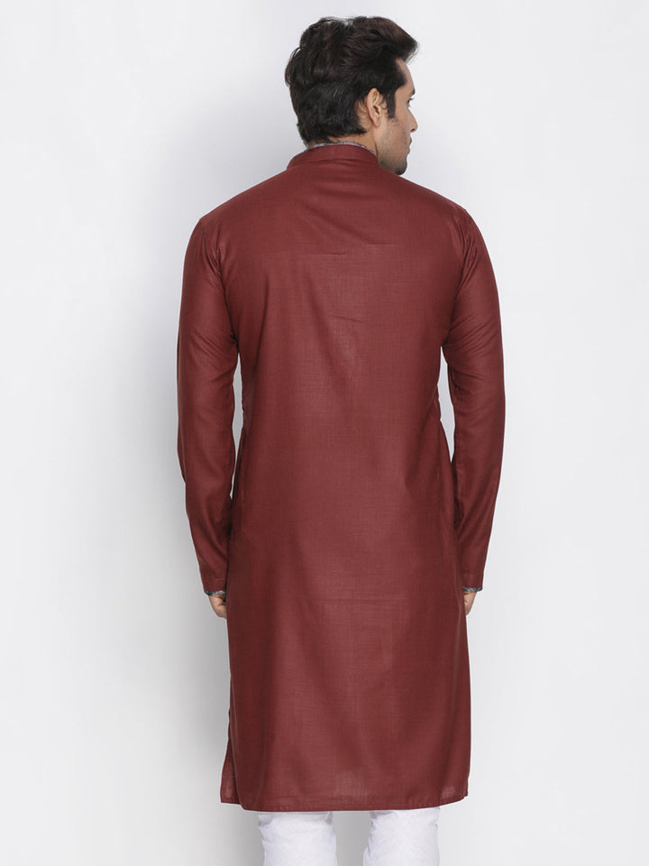 Vastramay Men's Maroon Color Cotton Blend Kurta