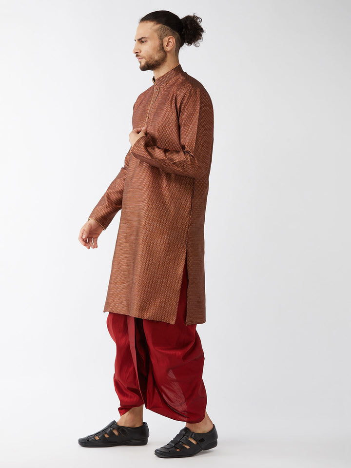 VM By VASTRAMAY Men's Maroon Silk Blend Kurta And Dhoti Set