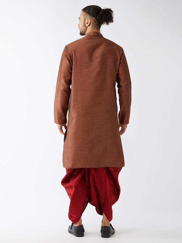 VM By VASTRAMAY Men's Maroon Silk Blend Kurta And Dhoti Set