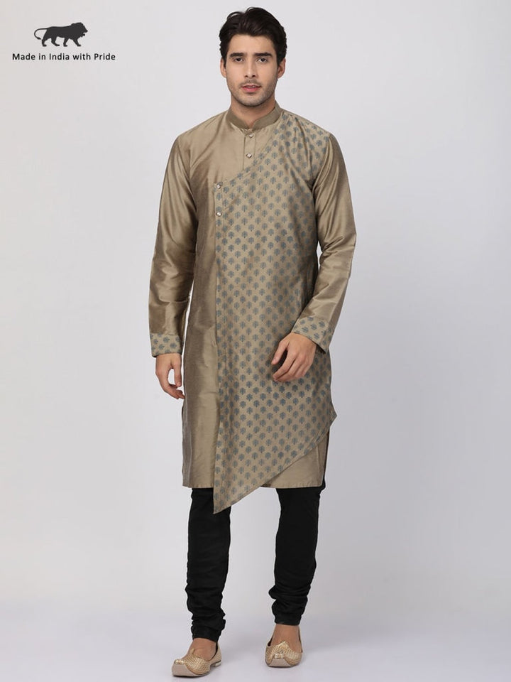 VASTRAMAY Men's Copper-toned Cotton Silk Blend Kurta and Churidar Set