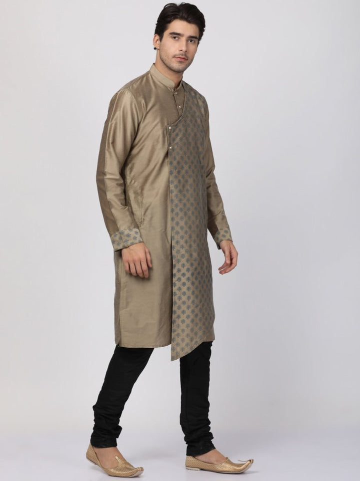 VASTRAMAY Men's Copper-toned Cotton Silk Blend Kurta and Churidar Set