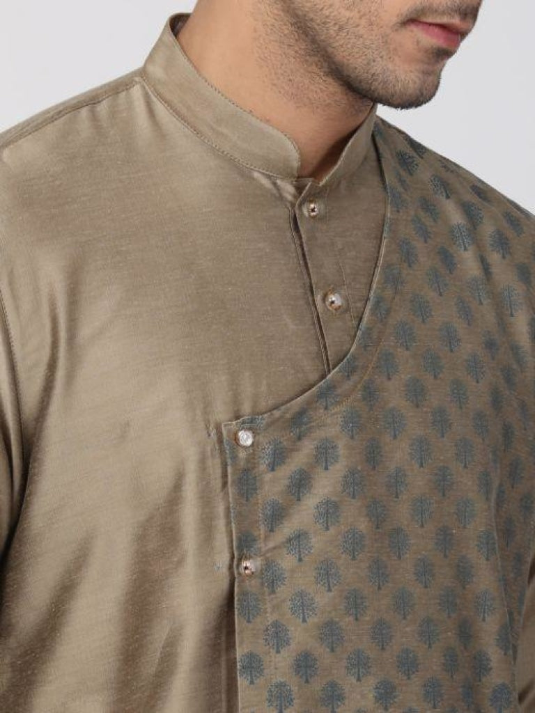 VASTRAMAY Men's Copper-toned Cotton Silk Blend Kurta and Churidar Set