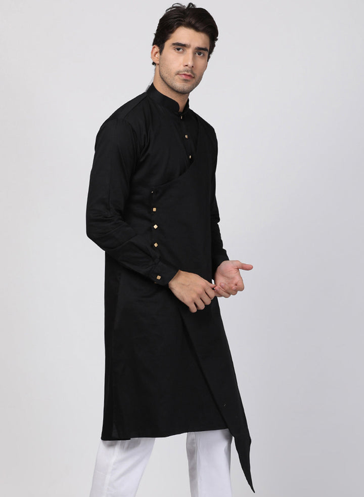 VASTRAMAY Men's Black Cotton Silk Blend Kurta