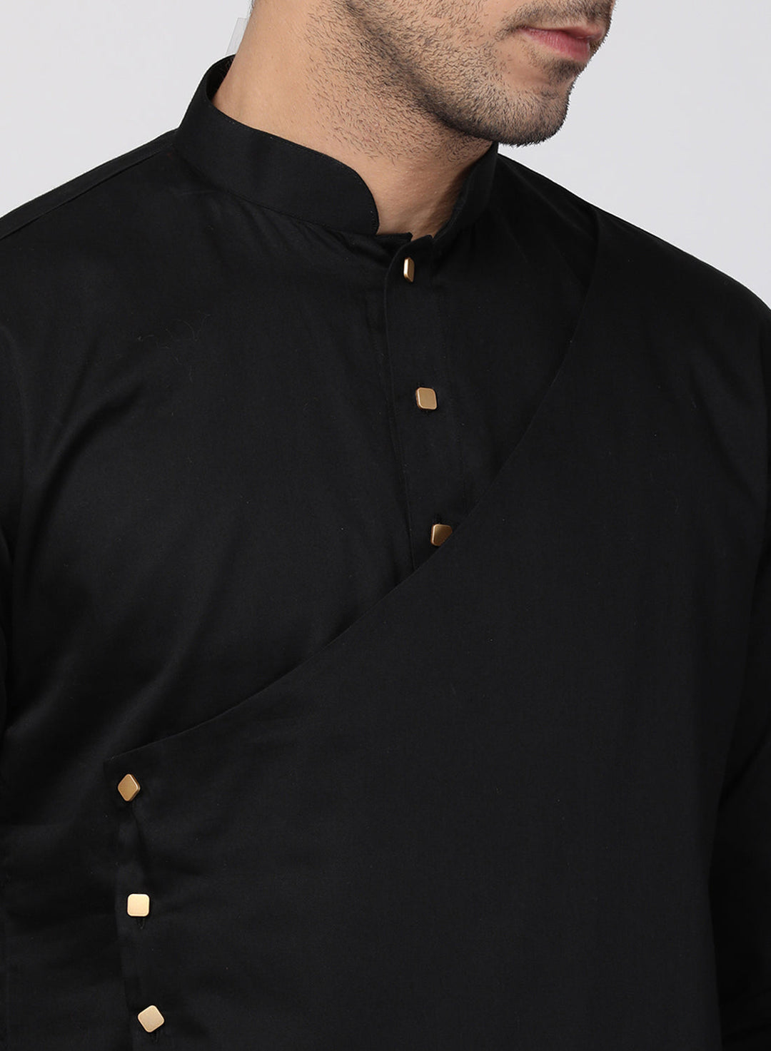 VASTRAMAY Men's Black Cotton Silk Blend Kurta