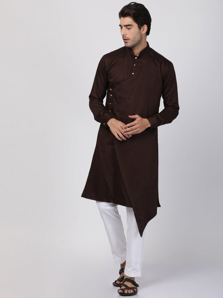 VASTRAMAY Men's Brown Cotton Silk Blend Kurta