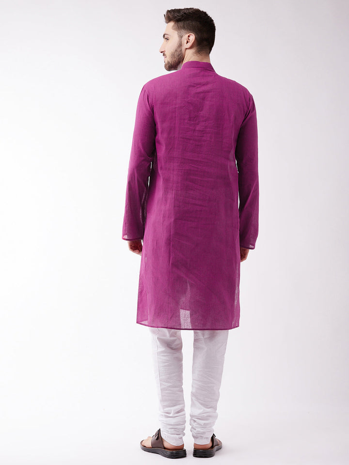 Vastramay Pure Handloom Cotton Purple and White Baap Beta Kurta Pyjama set