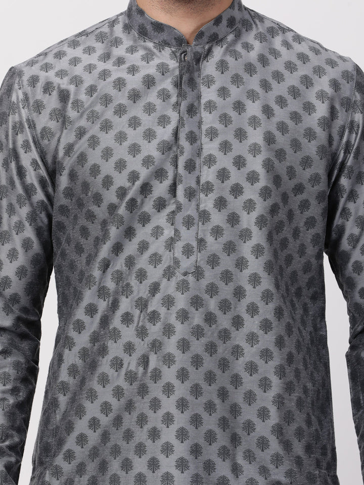 VASTRAMAY Men's Grey Cotton Silk Blend Kurta