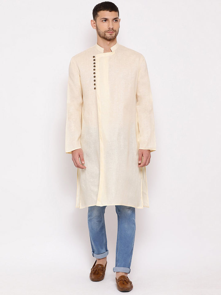 VASTRAMAY Men's Cream Mix Cotton Kurta