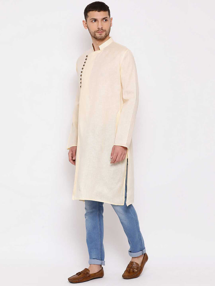 VASTRAMAY Men's Cream Mix Cotton Kurta