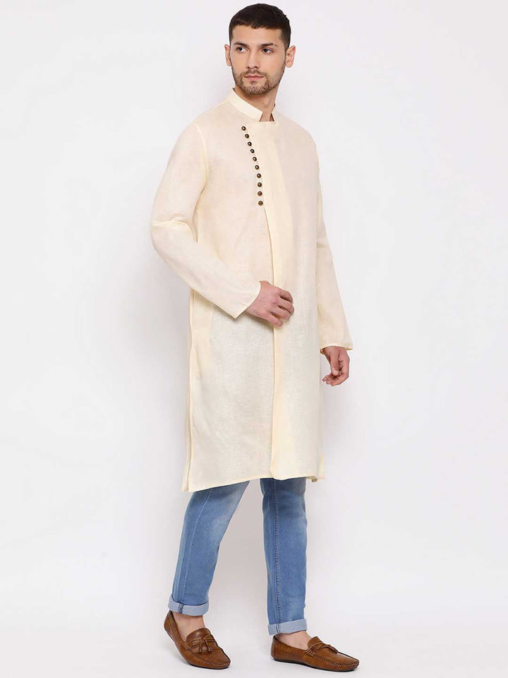 VASTRAMAY Men's Cream Mix Cotton Kurta