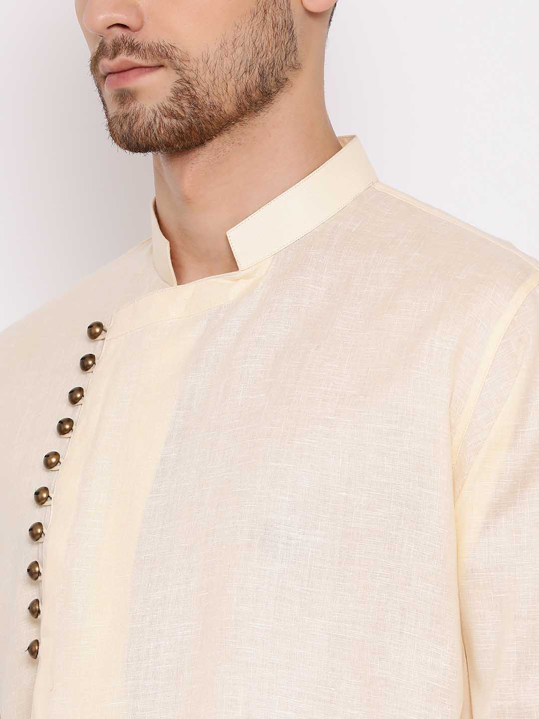 VASTRAMAY Men's Cream Mix Cotton Kurta