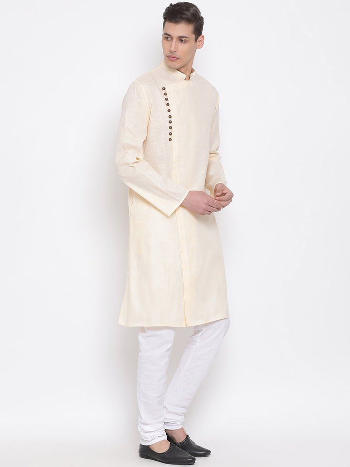 VASTRAMAY Men's Cream Mix Cotton Kurta and Pyjama Set