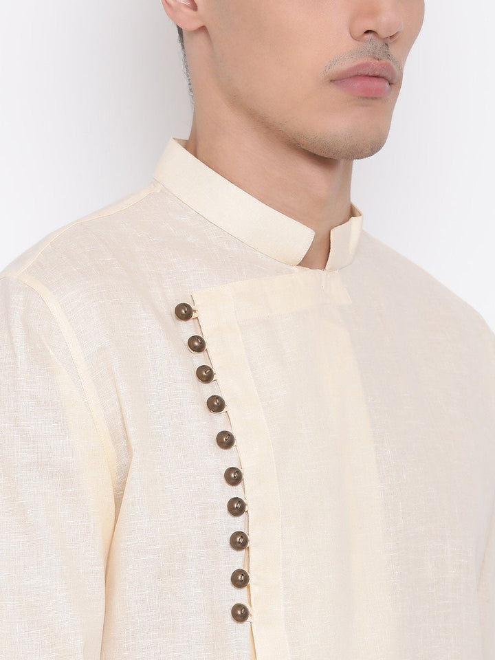 VASTRAMAY Men's Cream Mix Cotton Kurta and Pyjama Set