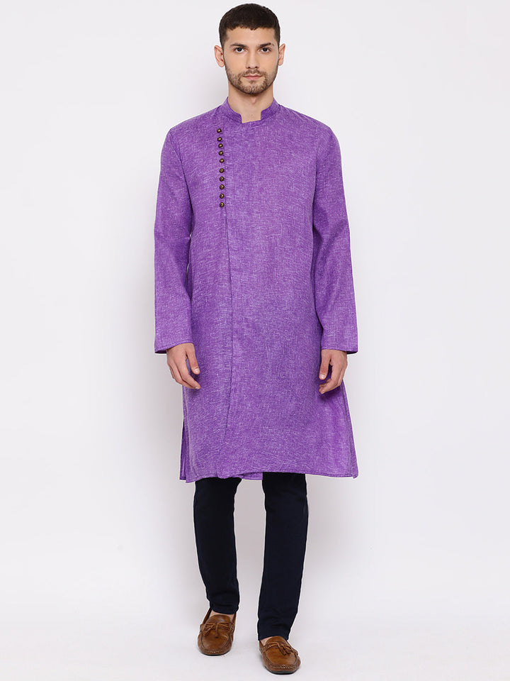 VASTRAMAY Men's Purple Mix Cotton Kurta