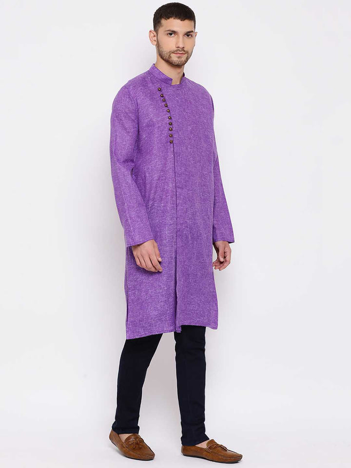 VASTRAMAY Men's Purple Mix Cotton Kurta