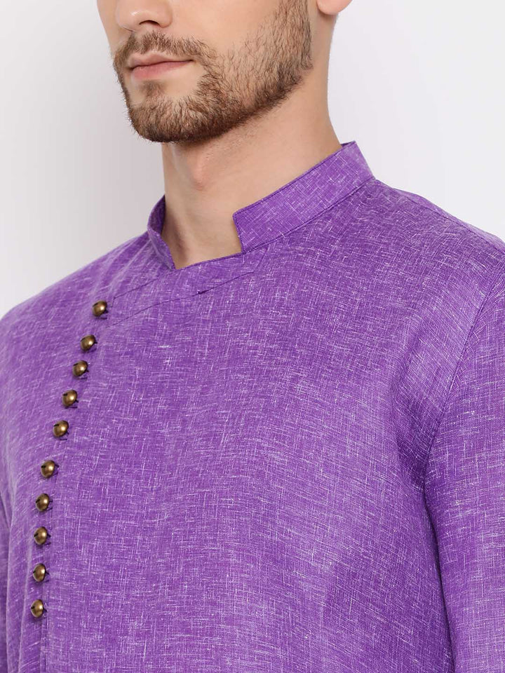 VASTRAMAY Men's Purple Mix Cotton Kurta