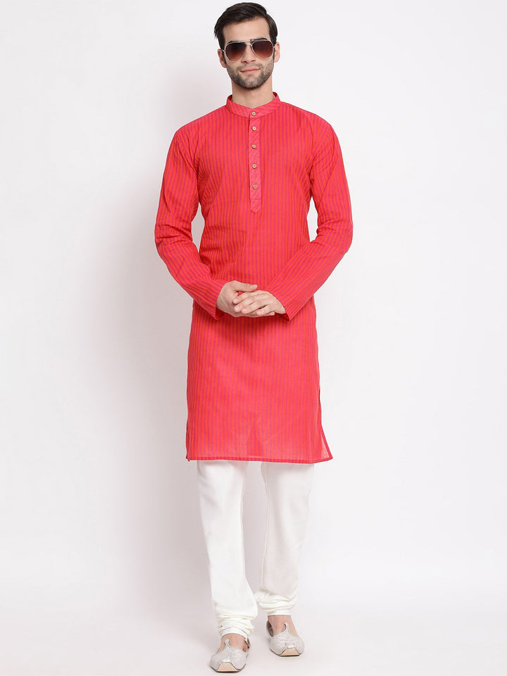 VASTRAMAY Men's Pink Pure Cotton Kurta