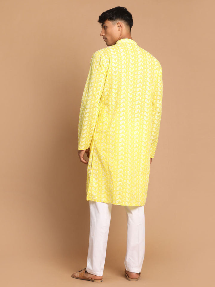 VASTRAMAY Mustard Pure Cotton Chikankari Kurta Pyjama Baap Beta