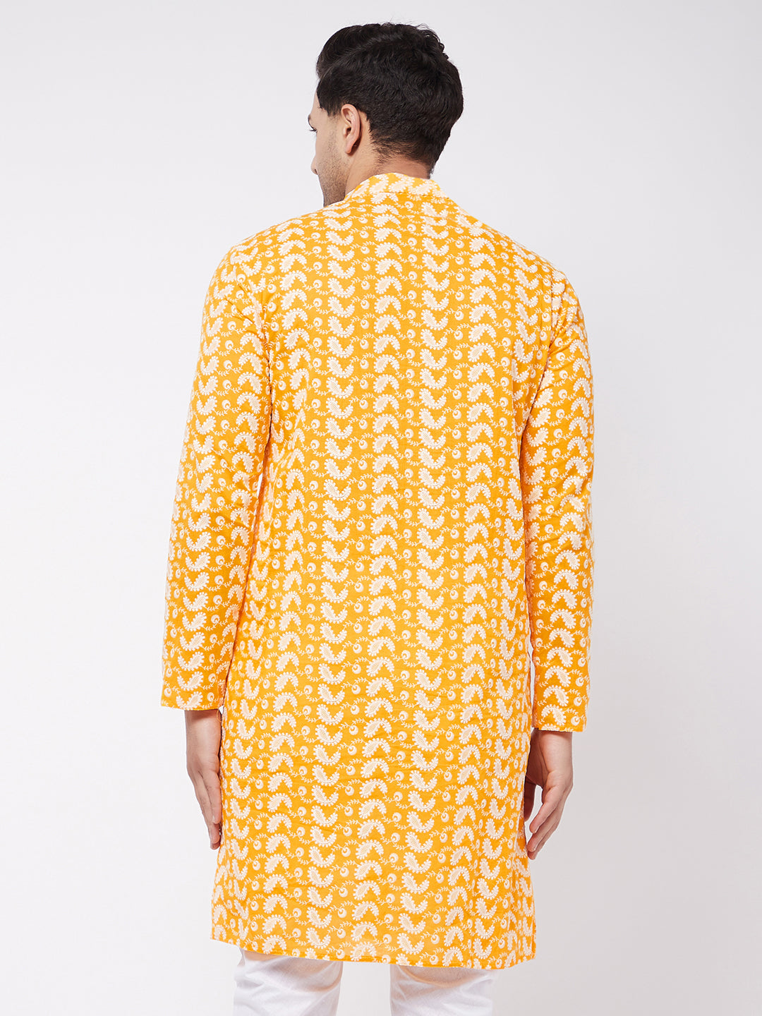 Vastramay Men's Orange Pure Cotton Chikankari Kurta