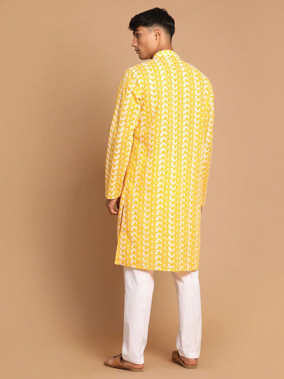 Men's Orange Pure Cotton Chikankari Kurta With Pant Set