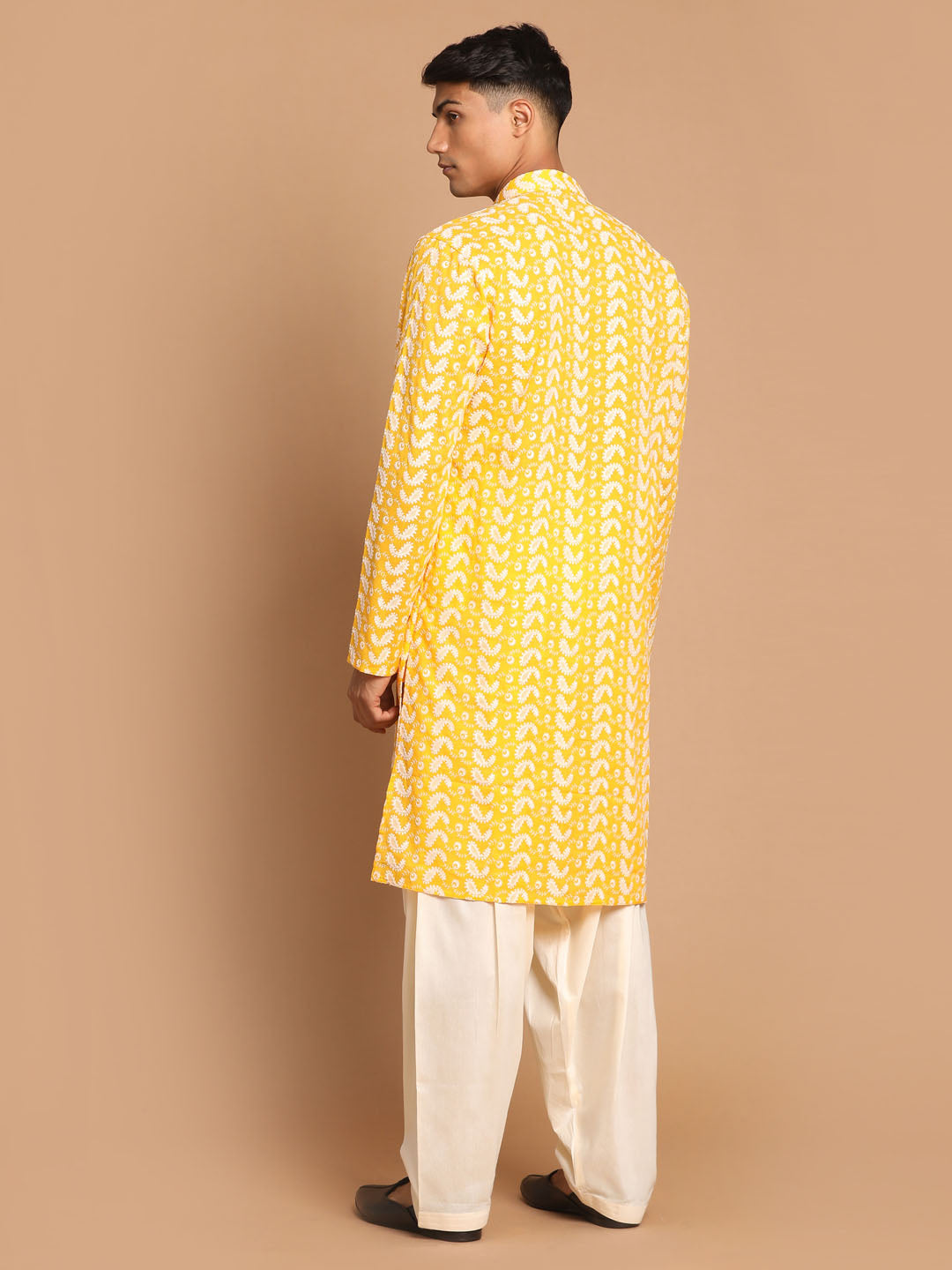 VASTRAMAY Men's Orange Pure Cotton Chikankari Kurta With Patiala set