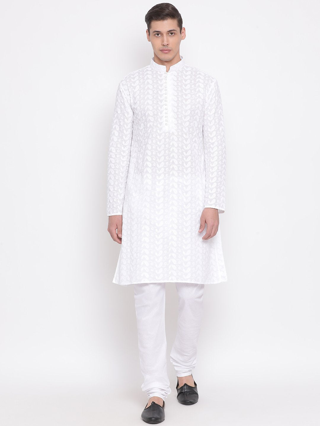 VASTRAMAY Men's White Pure Cotton Kurta Pyjama Set