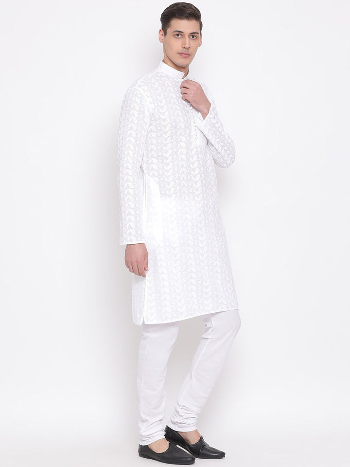 VASTRAMAY Men's White Pure Cotton Kurta Pyjama Set