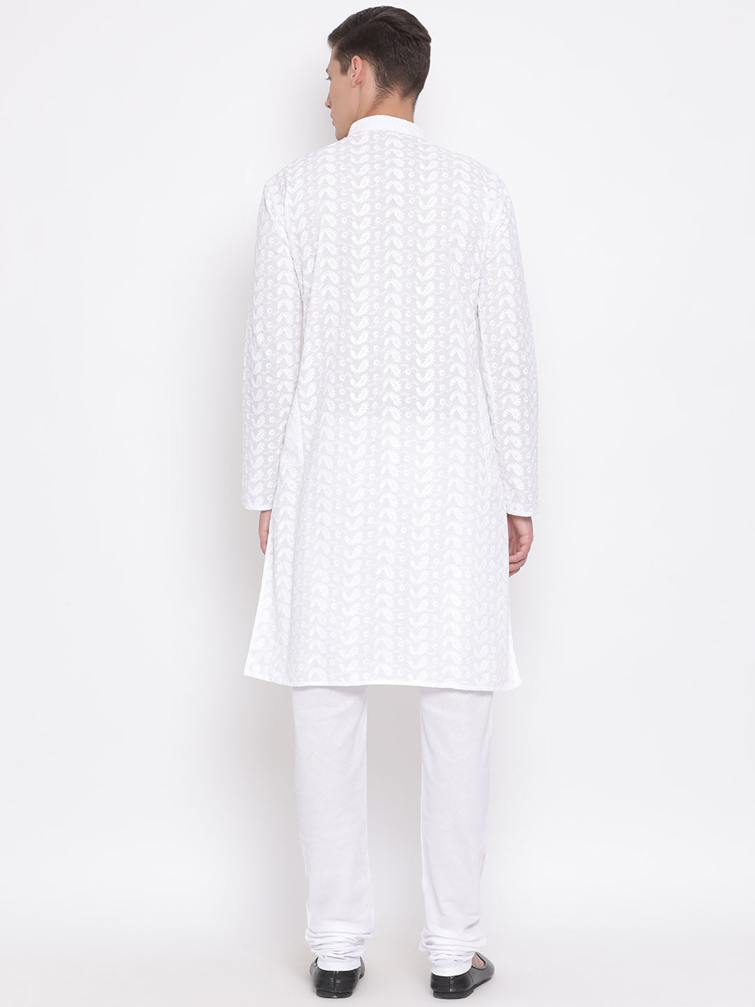 VASTRAMAY White Pure Cotton Chikankari Kurta Pyjama Baap Beta Set