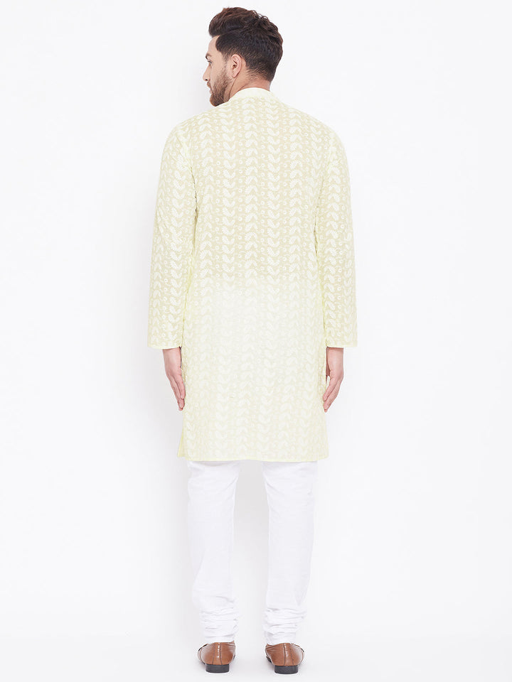 VASTRAMAY Yellow Pure Cotton Chikankari Kurta Pyjama Set