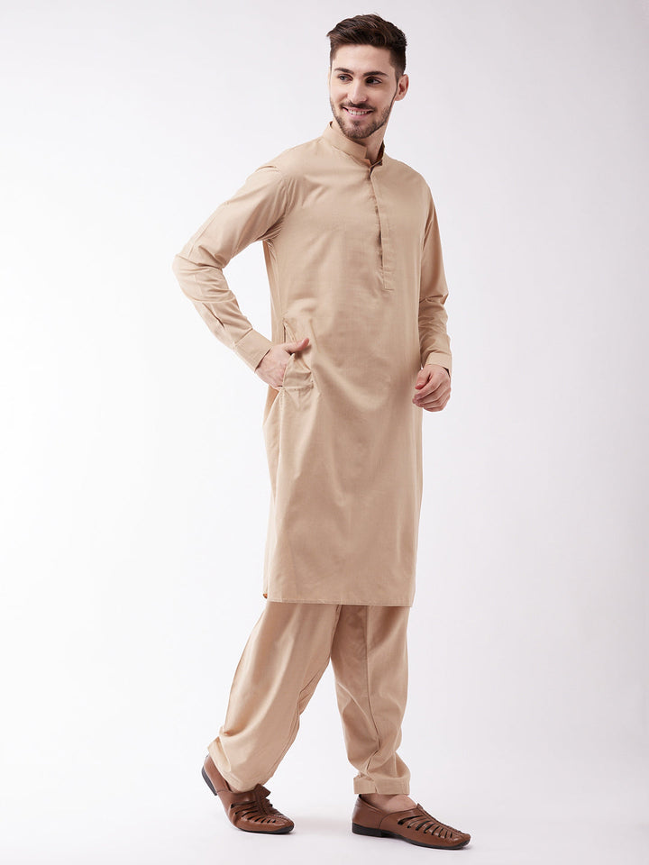 VM BY VASTRAMAY Men's Chiku Cotton Blend Kurta and Pyjama Set