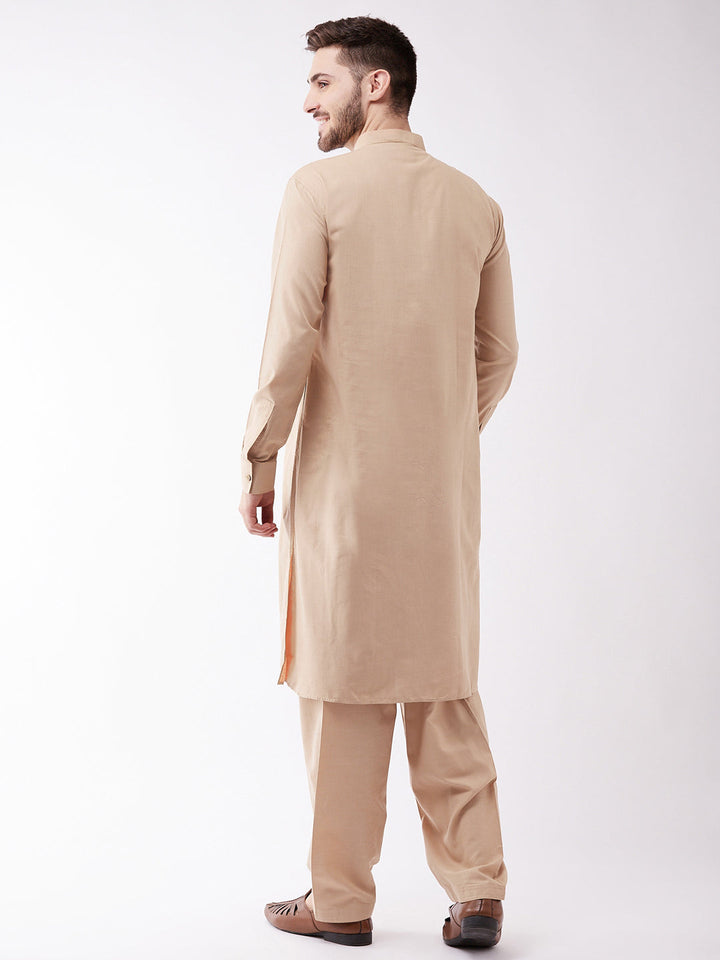 VM BY VASTRAMAY Men's Chiku Cotton Blend Kurta and Pyjama Set