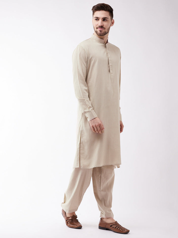 VM BY VASTRAMAY Men's Green Cotton Blend Kurta and Pyjama Set