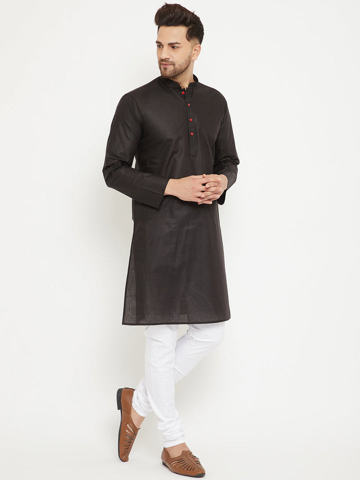 VM BY VASTRAMAY Men's Black And White Cotton Kurta Churidar Set