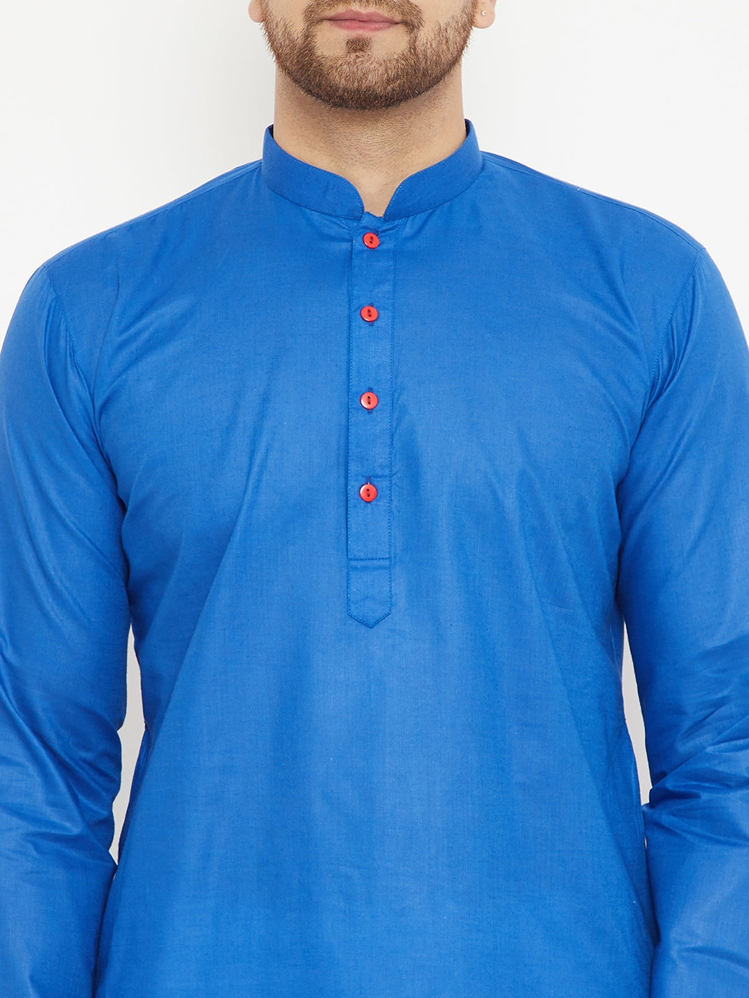 VM BY VASTRAMAY Men's Blue And White Cotton Kurta Churidar Set