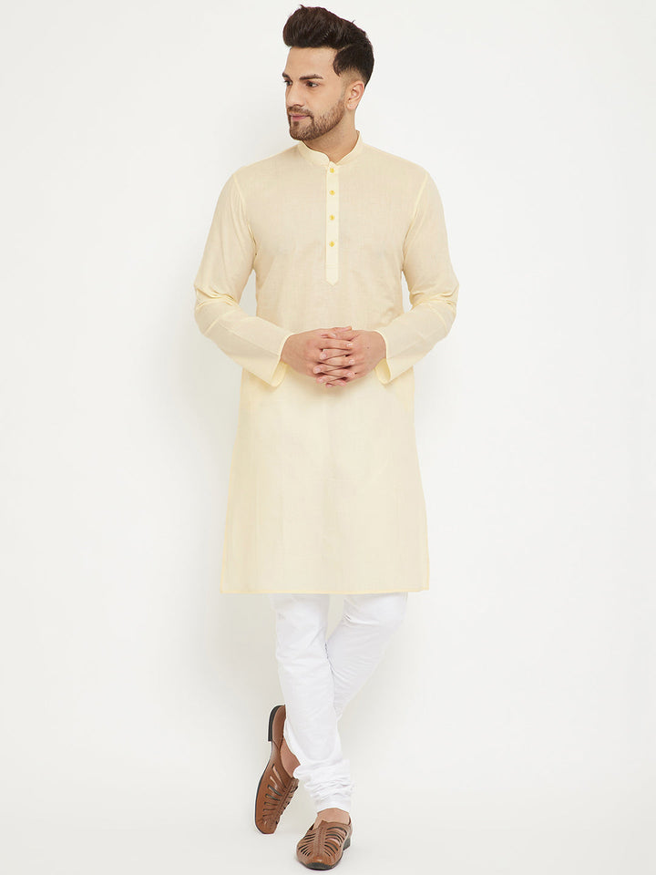 VM BY VASTRAMAY Men's Cream And White Cotton Kurta Churidar Set