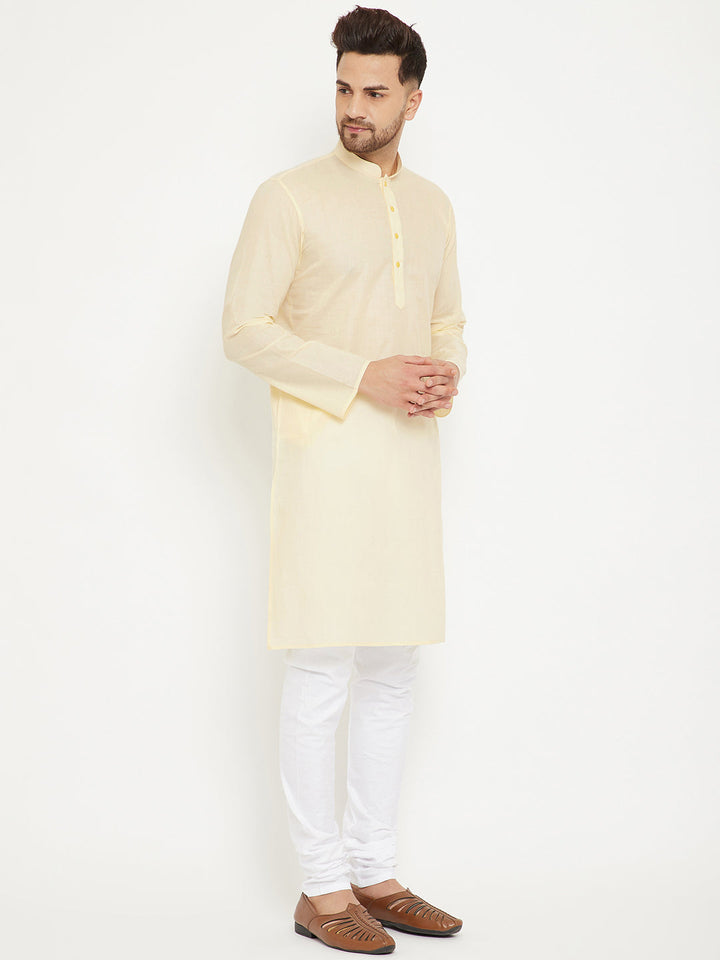 VM BY VASTRAMAY Men's Cream And White Cotton Kurta Churidar Set