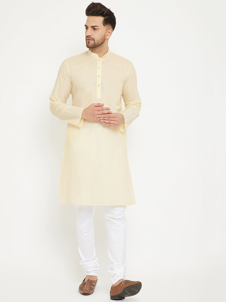 VM BY VASTRAMAY Men's Cream And White Cotton Kurta Churidar Set