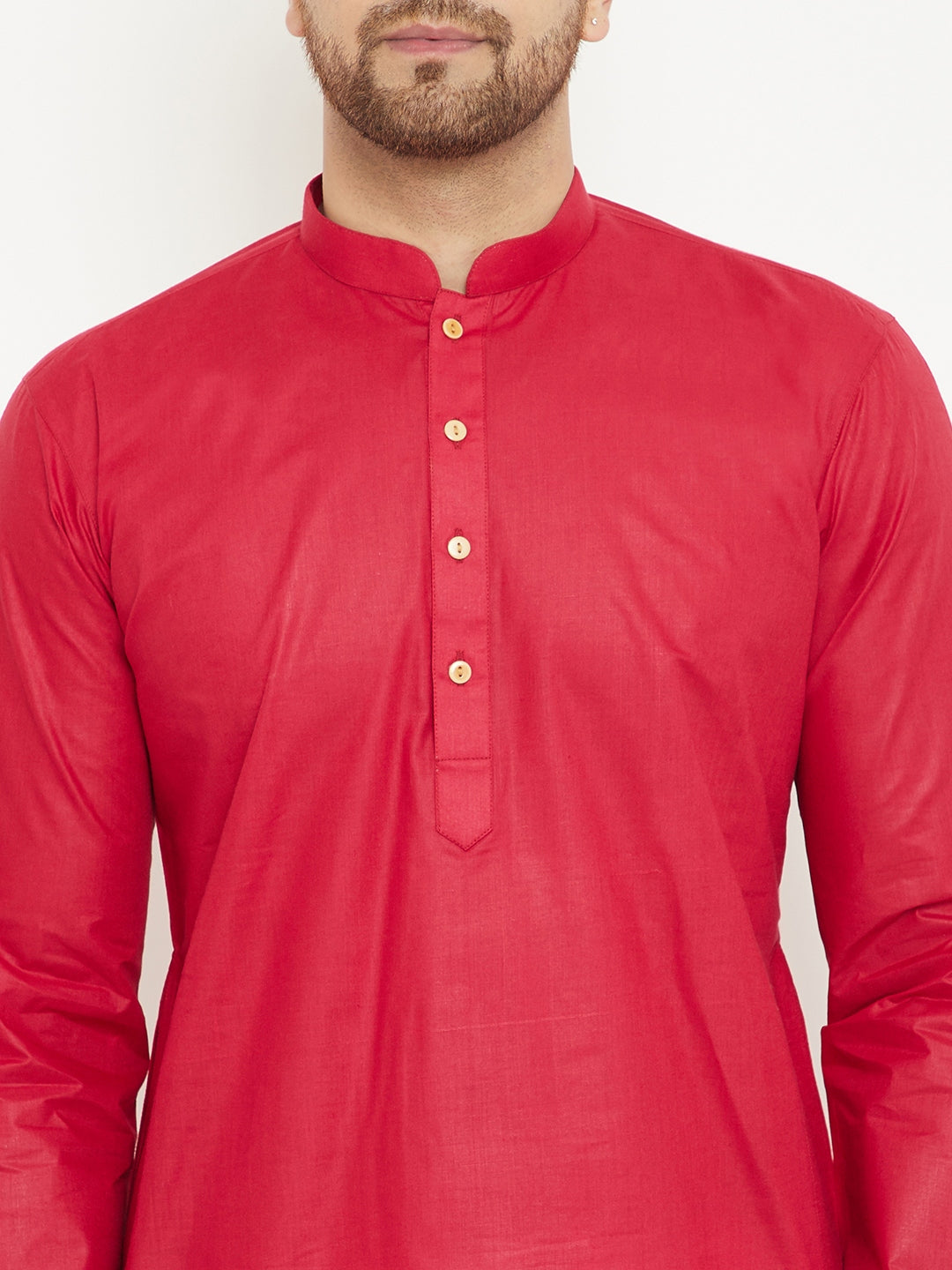 VM BY VASTRAMAY Men's Red And White Cotton Kurta Churidar Set